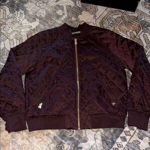 Express Quilted Bomber Jacket in Burgundy